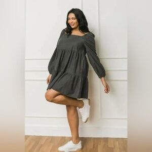 Flying Tomato Women’s Plus Size Black Denim Mini Dress Square Neck 2X